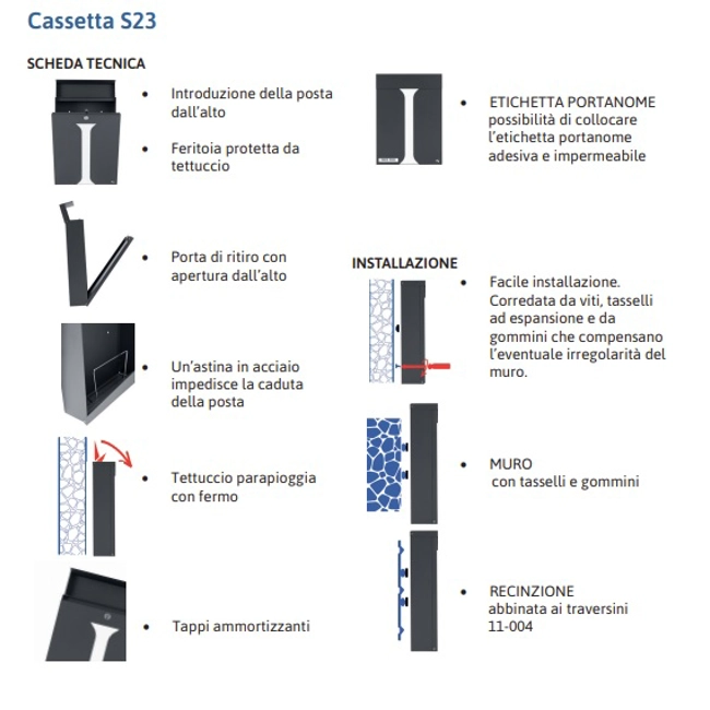 Vendita online Cassetta S23 in lamiera verniciata ferro cover inox 280x90x390H mm.